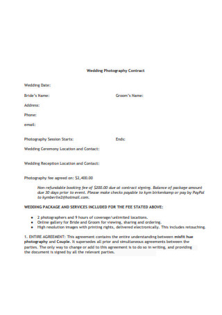 Simple Wedding Photography Contract