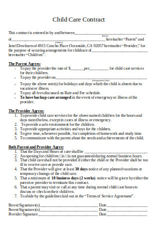 Standard Child Care Contract