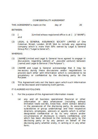 Standard Confidentiality Agreement Form