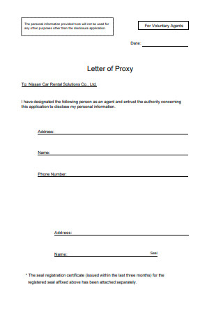Standard Letter of Proxy