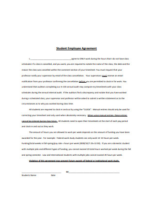 Student Employee Agreement Sample