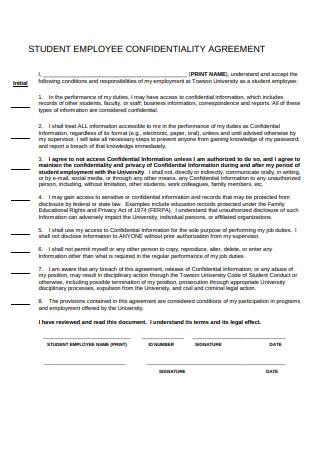 Student Employment Confidentiality Agreement