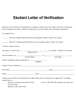 Student Letter of Verification