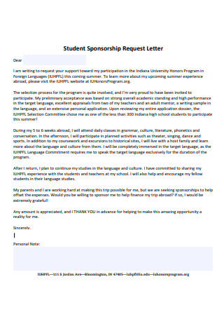 Student Sponsorship Request Letter
