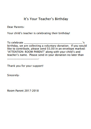 Teacher Bithday Letter