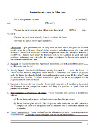 Termination Agreement for Office Lease