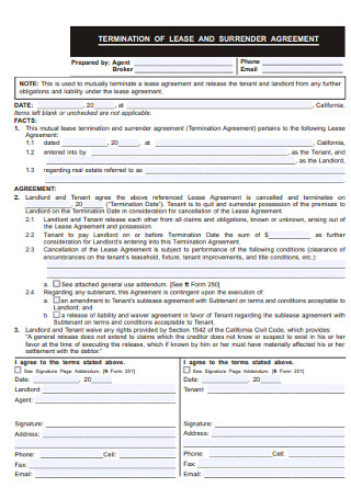 Termination Lease Agreement