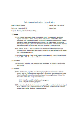 Training Authorization Letter Policy