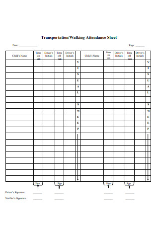 Transportation Attendance Sheet