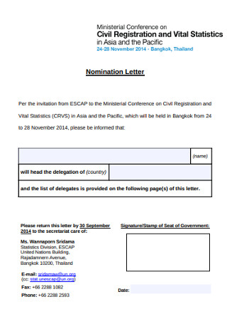 Vital Statistics Nomination Letter