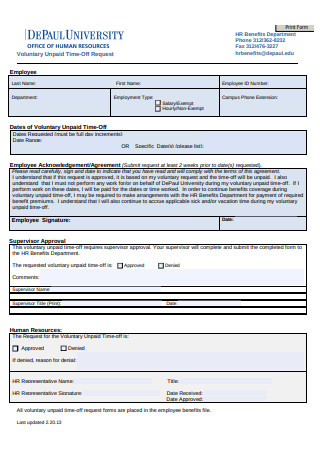 Voluntary Unpaid Time Off Request form