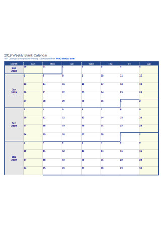 Weekly Blank Calendar