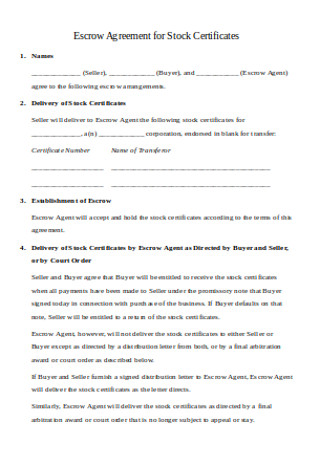 Agreement for Stock Certificates