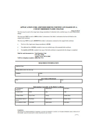 Application for Amended Birth Certificate