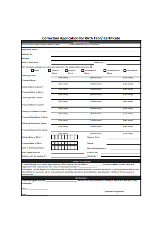 Application for Birth Certificate Format