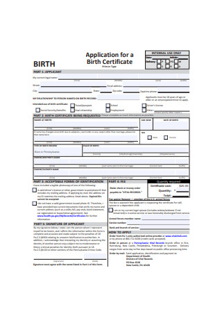 Application for Birth Certificate Sample