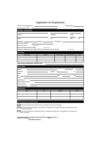 Application for Employment Form Example