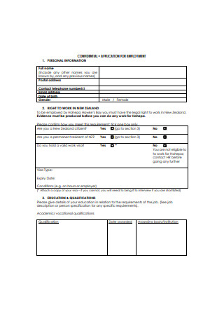 Application for Employment Form Sample