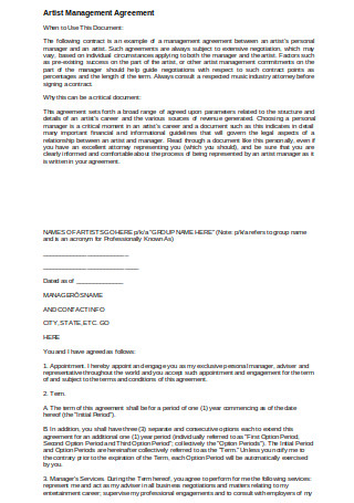 Artist Management Agreement Document