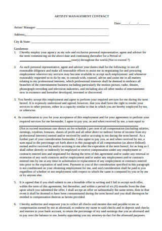 Artists Management Contract in PDF