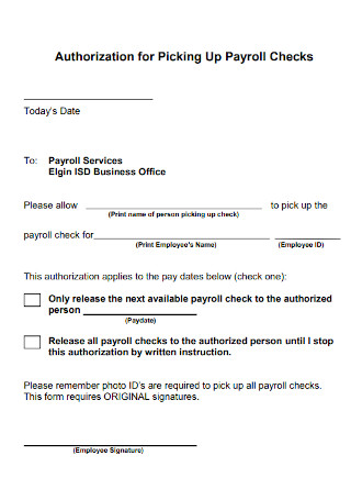 Authorization for Picking Up Payroll Checks