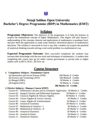 Bachelor’s Degree Mathematics Syllabus