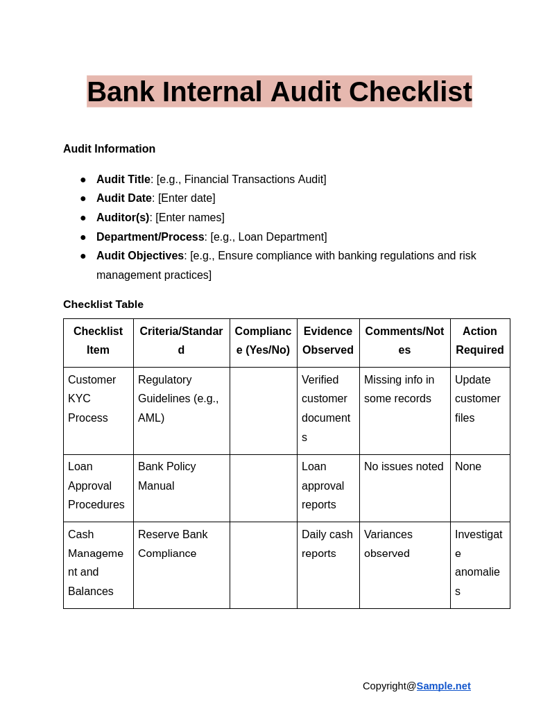 Bank Internal Audit Checklist Google Docs 01 03 2025 10 54 AM