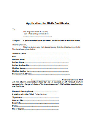 Basic Application for Birth Certificate