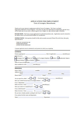 Basic Application for Employment Form Sample
