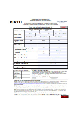 Basic Birth Certificate Example