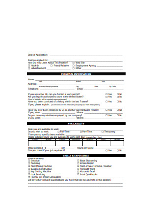 Basic Employment Application Form Example