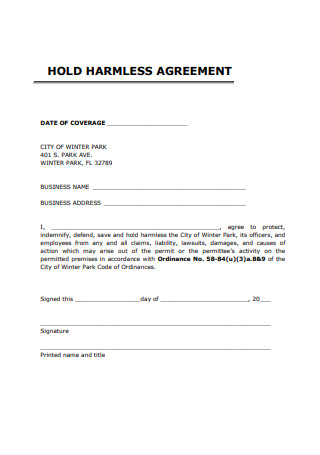 Basic Hold Harmless Agreement Example