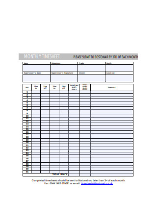Basic Monthly Timesheet Format