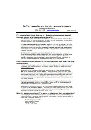 Benefits and Unpaid Leave of Absence