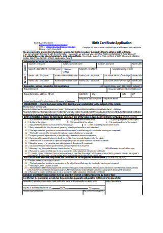 Birth Certificate Application Example