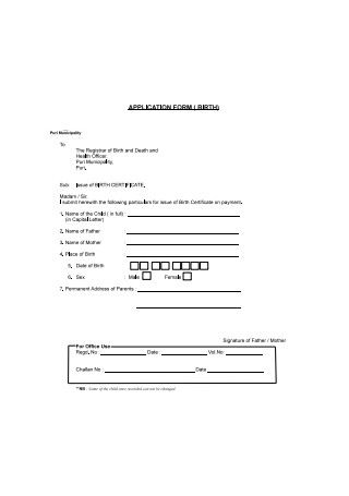 Birth Certificate Application Form Sample