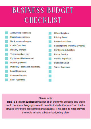 Business Budget Checklist