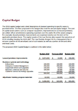 Business Capitsl Budget Example