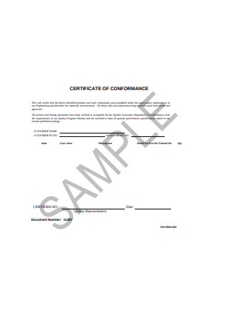 Certificate of Conformance Form