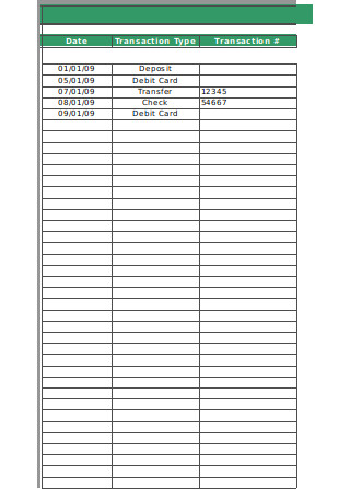 Checkbook Register Spreadsheet
