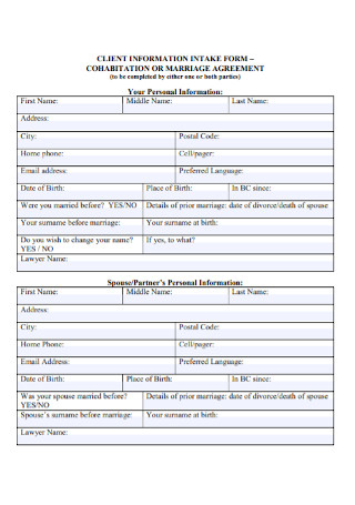 Cohabitation Client Information Agreement Form