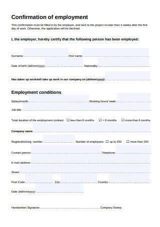 Confirmation of Employment Form
