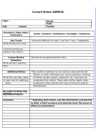 Cornell Notes Directions