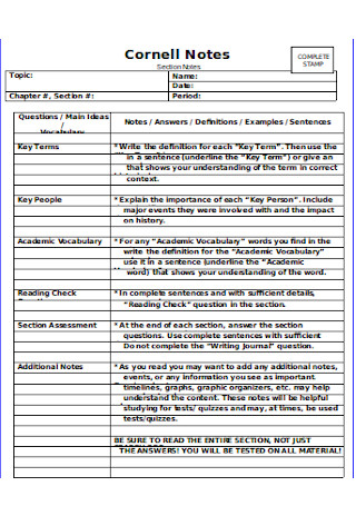 50+ SAMPLE Cornell Note Templates in PDF | MS Word