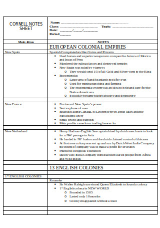 Cornell Notes Sheet Example