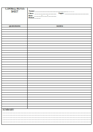 Cornell Notes Sheet Template