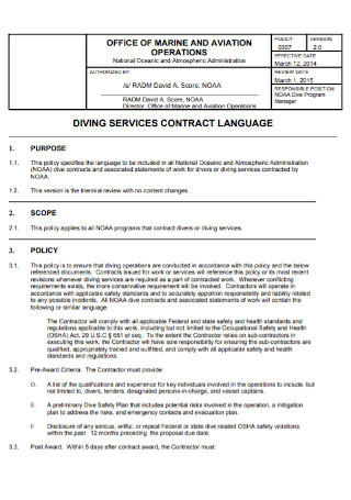 Diving Service Contract Language Template