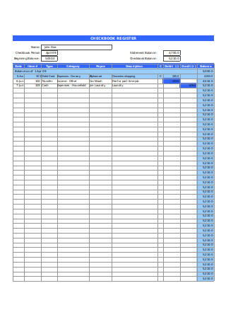 Editable Checkbook Register