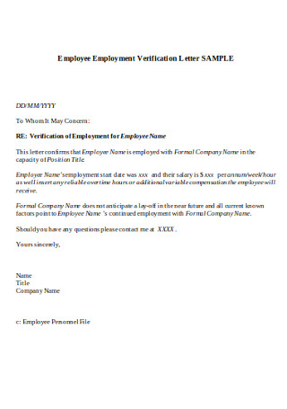 Employee Employment Verification Letter