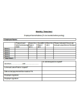 Employee Monthly Timesheet Format